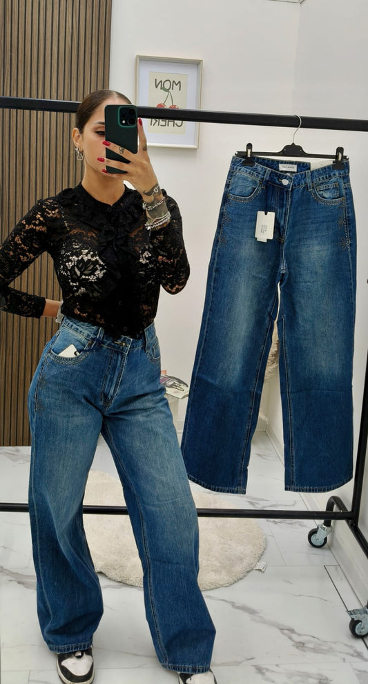 Jeans Wide Leg Studded