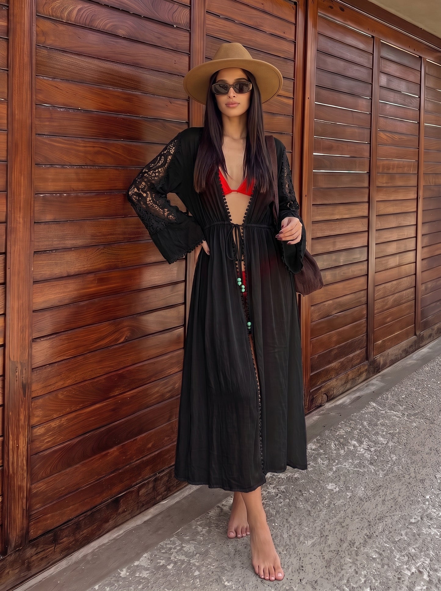 Maxi Copricostume Boho-Chic con Dettagli in Macramè