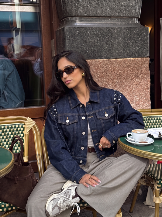 Giacca di Jeans con Dettaglio Stringato