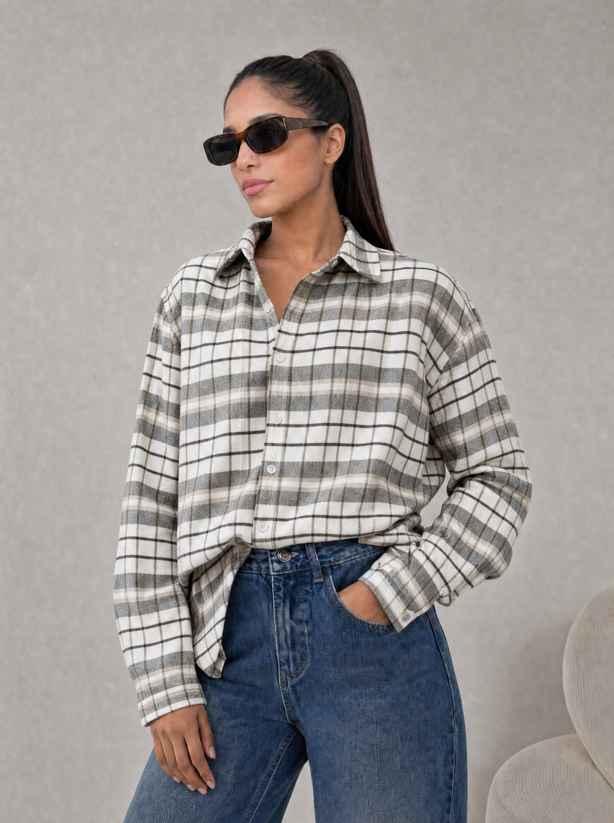 Camicia Tartan Beige e Panna