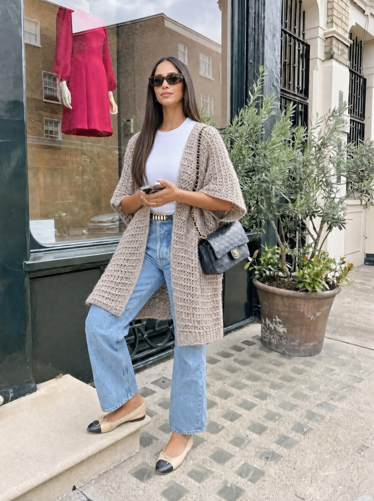 Cardigan Lungo Traforato Beige