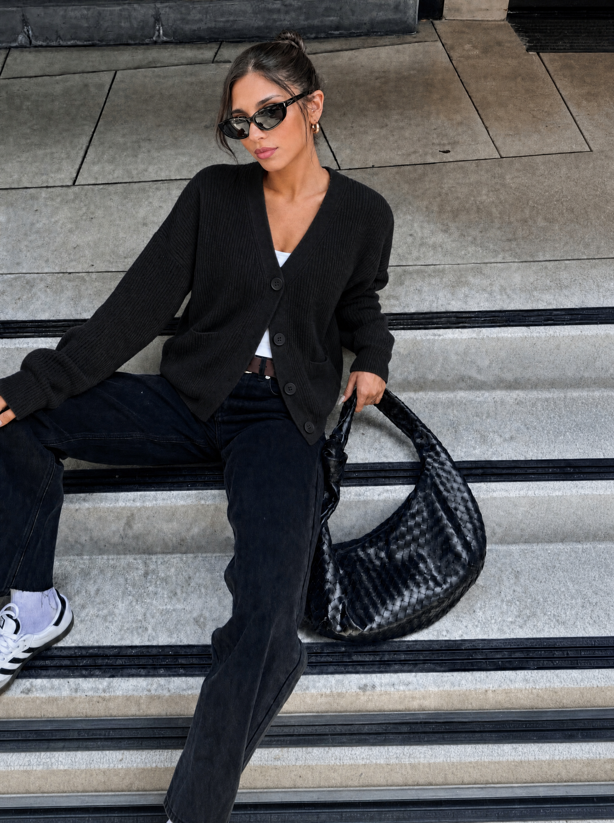 Cardigan in Maglia a Coste con Tasche
